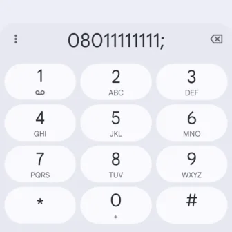 Androidアプリ→Googleの電話→キーパッド→電話番号→メニュー→セミコロン(ハードポーズ)