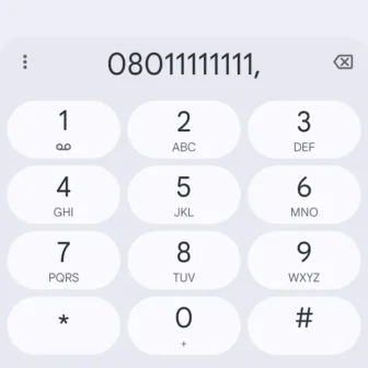 Androidアプリ→Googleの電話→キーパッド→電話番号→メニュー→カンマ(ソフトポーズ)