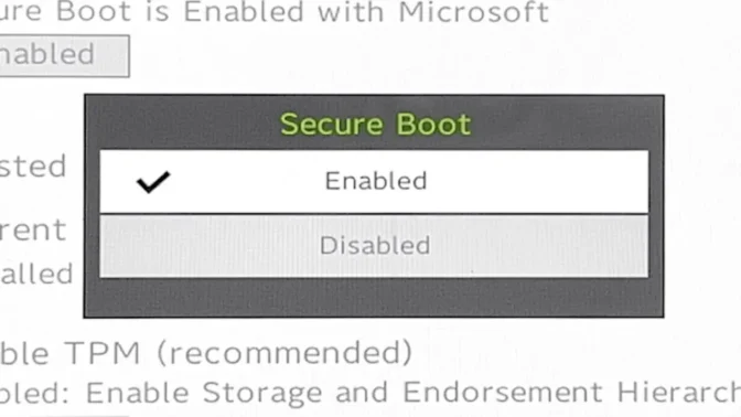 Surface Go 2→Surface UEFI→Security→Secure Boot