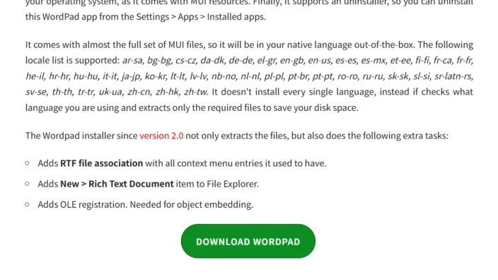 Web→WordPad for Windows 11