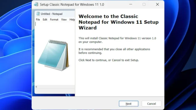 Windows 11→インストール→Classic Notepad for Windows
