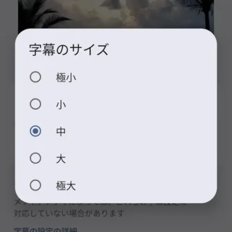 Androidスマートフォン→設定→ユーザー補助→字幕の設定→字幕のサイズとスタイル→字幕のサイズ