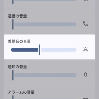 Androidスマートフォン→設定→音とバイブレーション→着信音の音量→オン