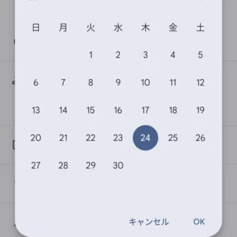 Androidアプリ→Googleカレンダー→予定の追加→開始日→選択