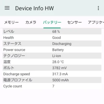 Androidアプリ→Device Info HW→バッテリー
