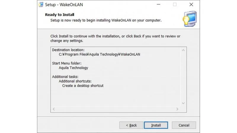 Windows 10→インストール→Aquila WakeOnLAN